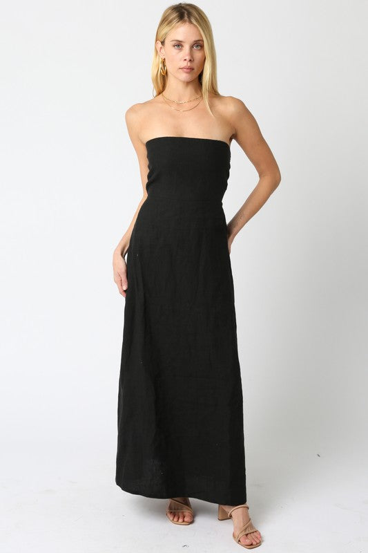 Olivia Black Linen Maxi Dress