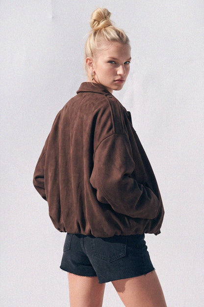 "Heritage" Faux Suede Jacket in Chocolate