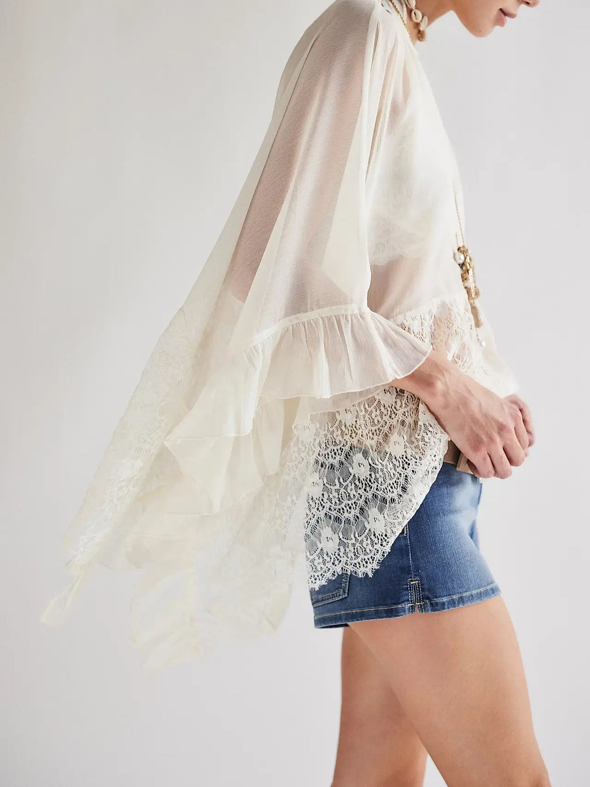 FINAL SALE!! Sheer Lace Trim Top in White
