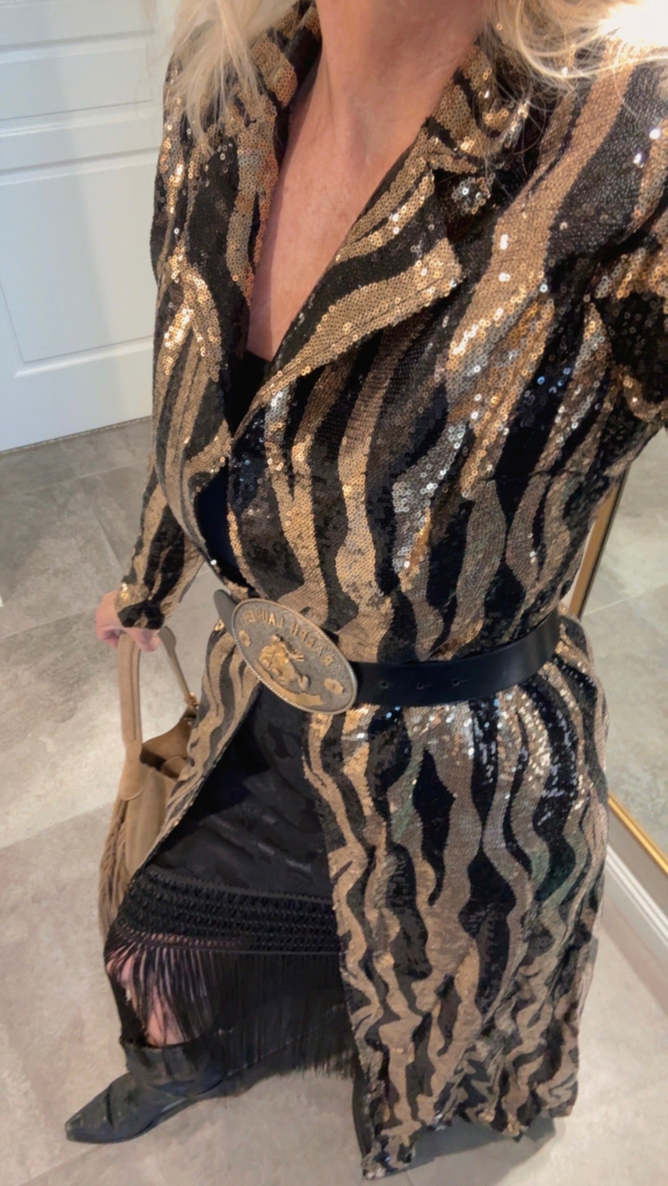 NEW!! Sequin Zebra Print Duster in Gold/Black