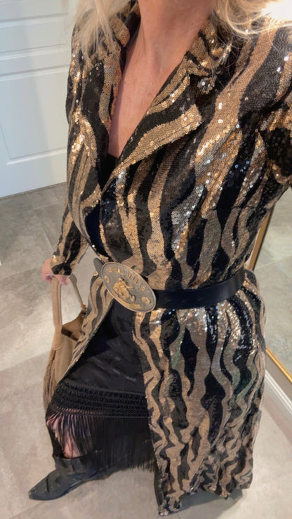 NEW!! Sequin Zebra Print Duster in Gold/Black