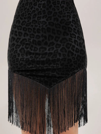 "Wilson" Leopard Print Asymmetric Fringe Skirt