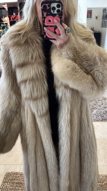 #35 Vintage White Fox Full Length Coat