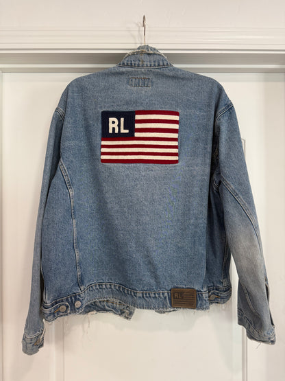 NEW!! Vintage Ralph Lauren Denim American Flag Jacket Size XL