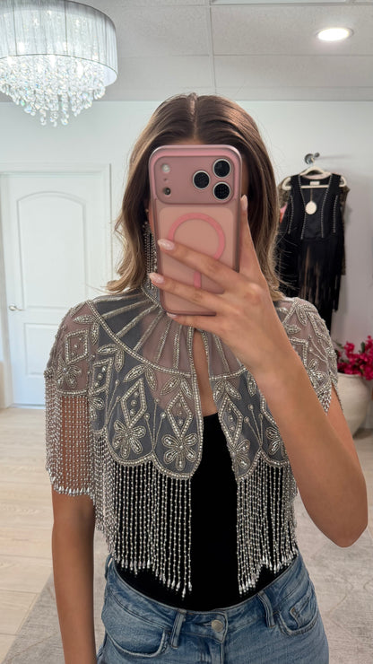 NEW!! VIP Beaded Cape in Silver