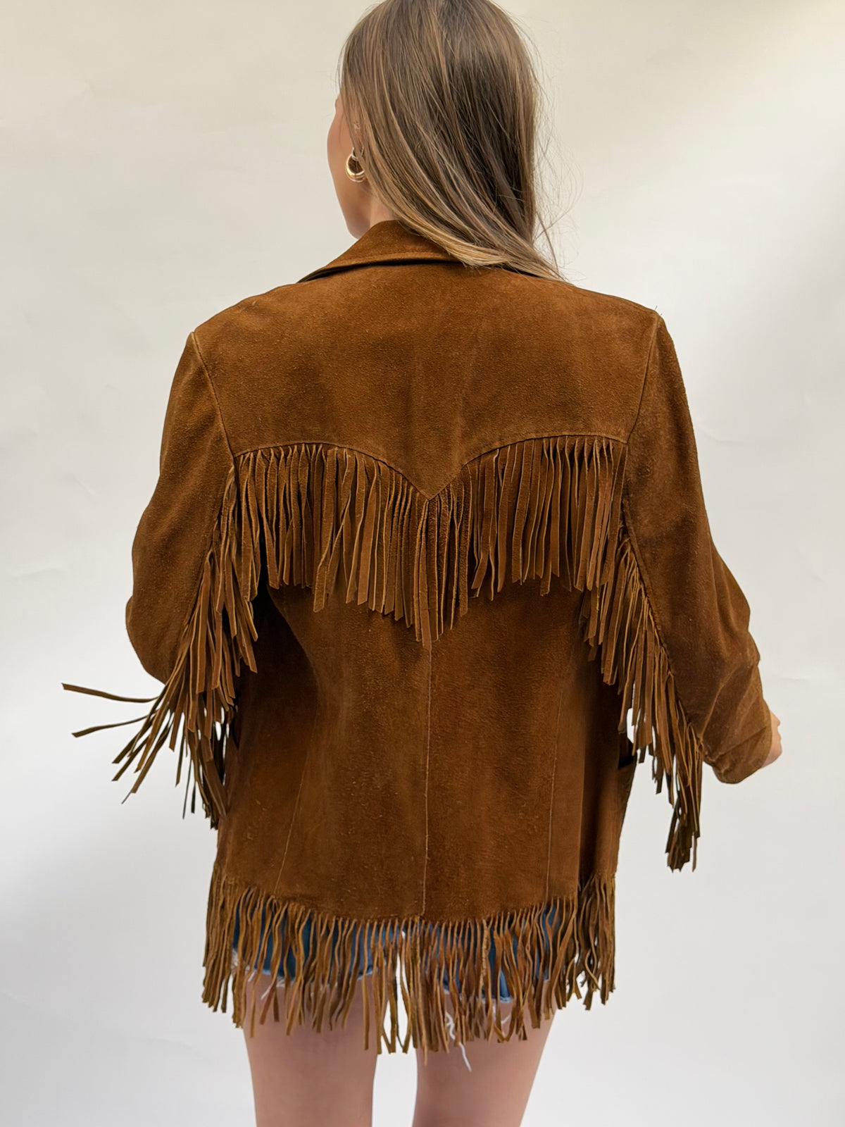 Vintage Dark Camel Suede Fringe Jacket Size Xlarge (16)