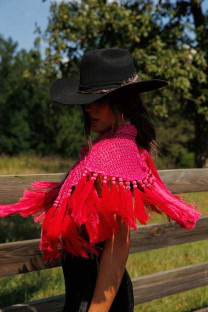 Hot Pink Fringe Tassel Cape