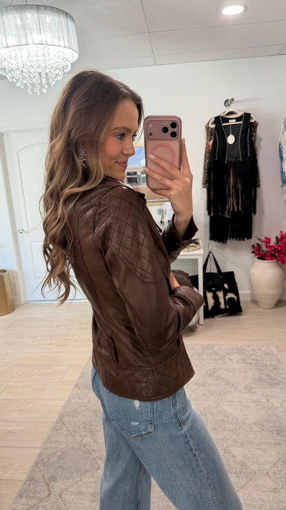 Vintage Brown Leather Quilted Jacket Size XS