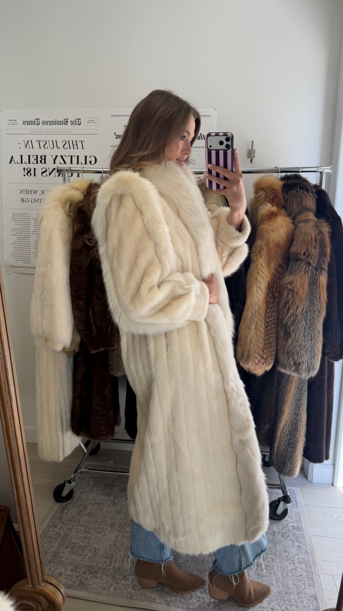 #63 Blonde Mink Coat w/ Fox Tuxedo Size Small