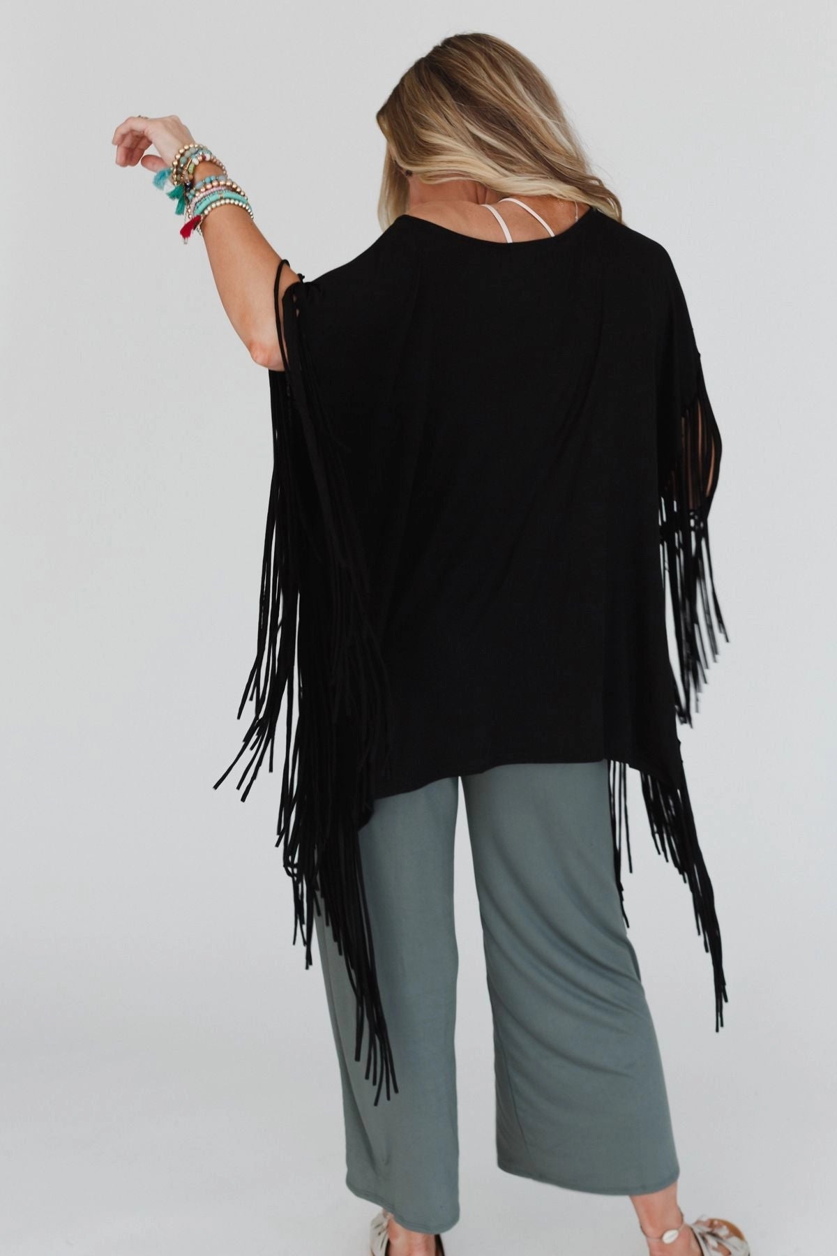 Oversized Fringe Top in Black