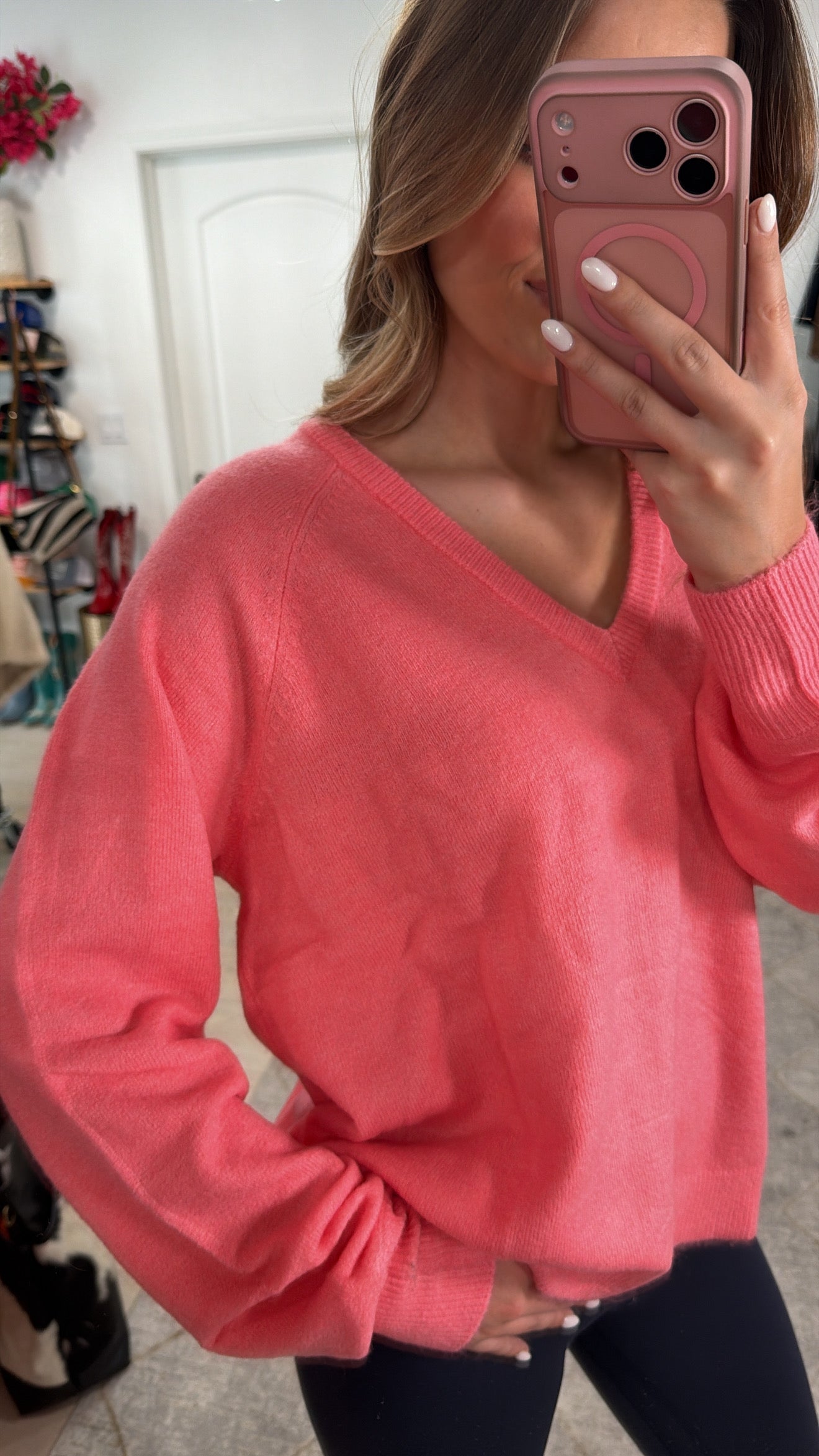 Anything Goes Knit Sweater in Coral