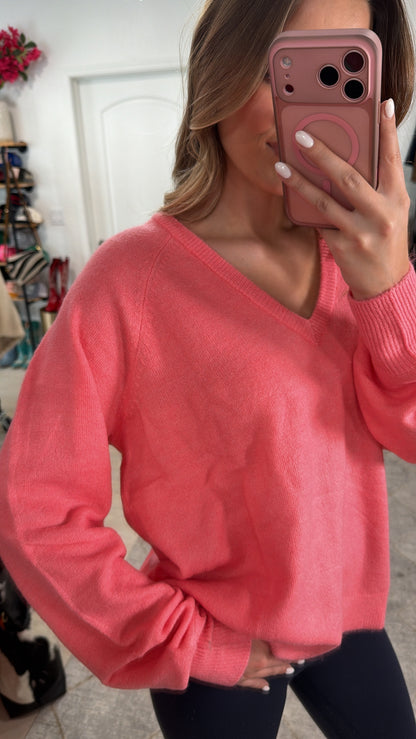 Anything Goes Knit Sweater in Coral
