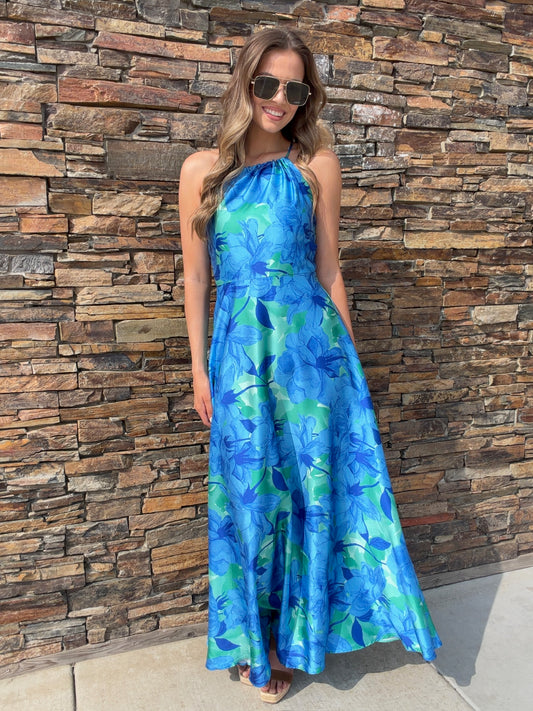 NEW!! The "Positano" Halter Maxi Dress in Blue