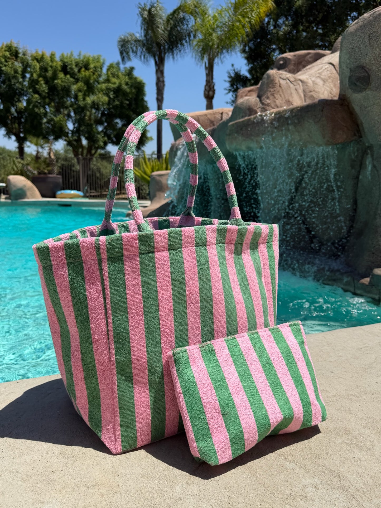 "Cabana Club" Striped Terry Pouch in Pink