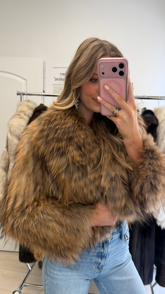 #26 Vintage Dyed Brown Cropped Fox Fur Jacket