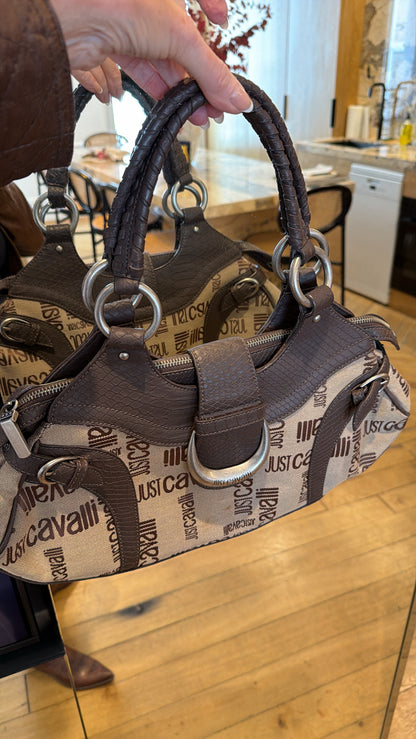 NEW!! Vintage Just Cavalli Brown Leather and Canvas Purse