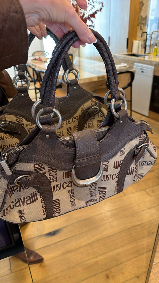 NEW!! Vintage Just Cavalli Brown Leather and Canvas Purse