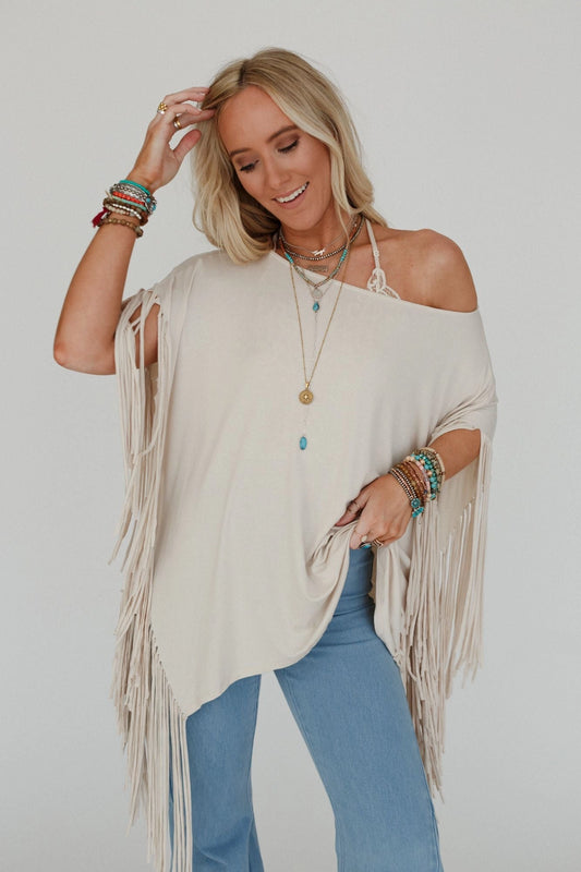 Oversized Fringe Top in Cream