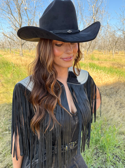 BEST SELLER!! Cowhide Fringe Shawl in Black