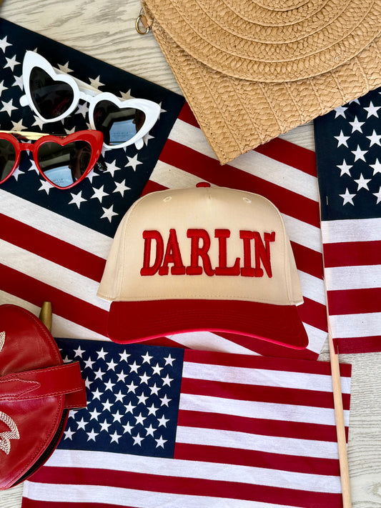 DARLIN Trucker Hat in Cream/Red
