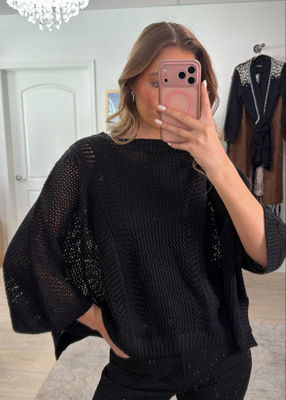 FINAL SALE!! Crochet Knit Top in Black