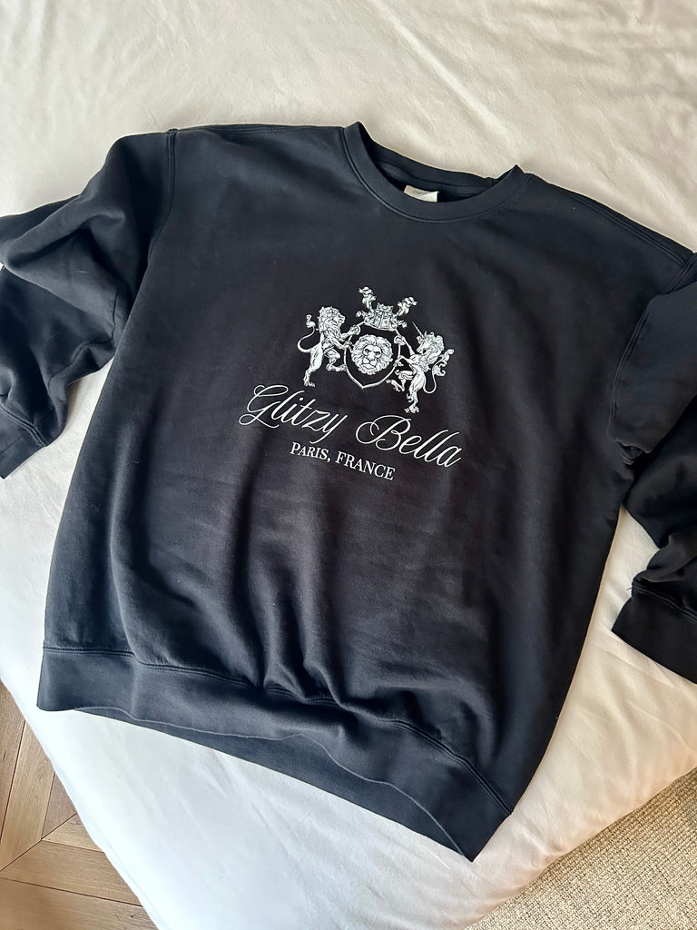 NEW!! The "Glitzy Bella" Paris Comfort Color Sweatshirt in Black