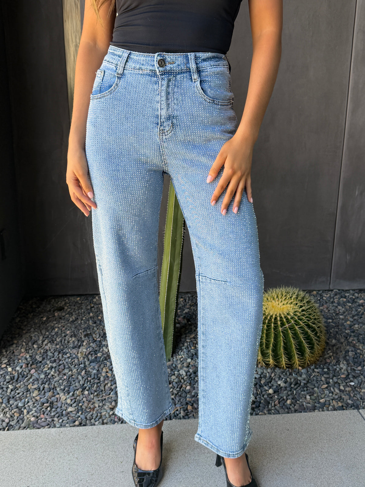The Westgate Light Denim Barrel Rhinestone Jean