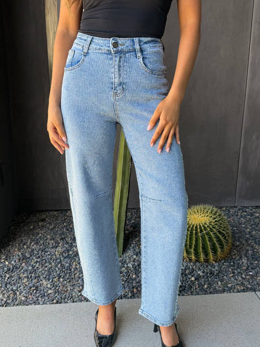 The Westgate Light Denim Barrel Rhinestone Jean