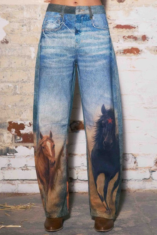 NEW!! Horse Print Barrel Jean