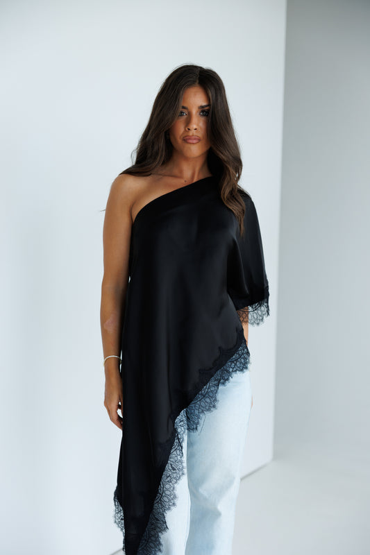 Asymmetric Lace Top in Black