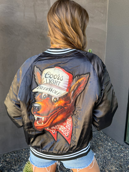 LICENSED!! "Coors Light" Official Nylon Bomber Jacket in Black Satin