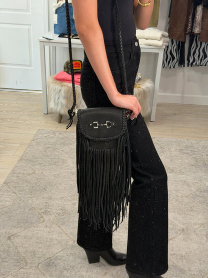 NEW!! Horsebit Fringe Leather Crossbody Purse