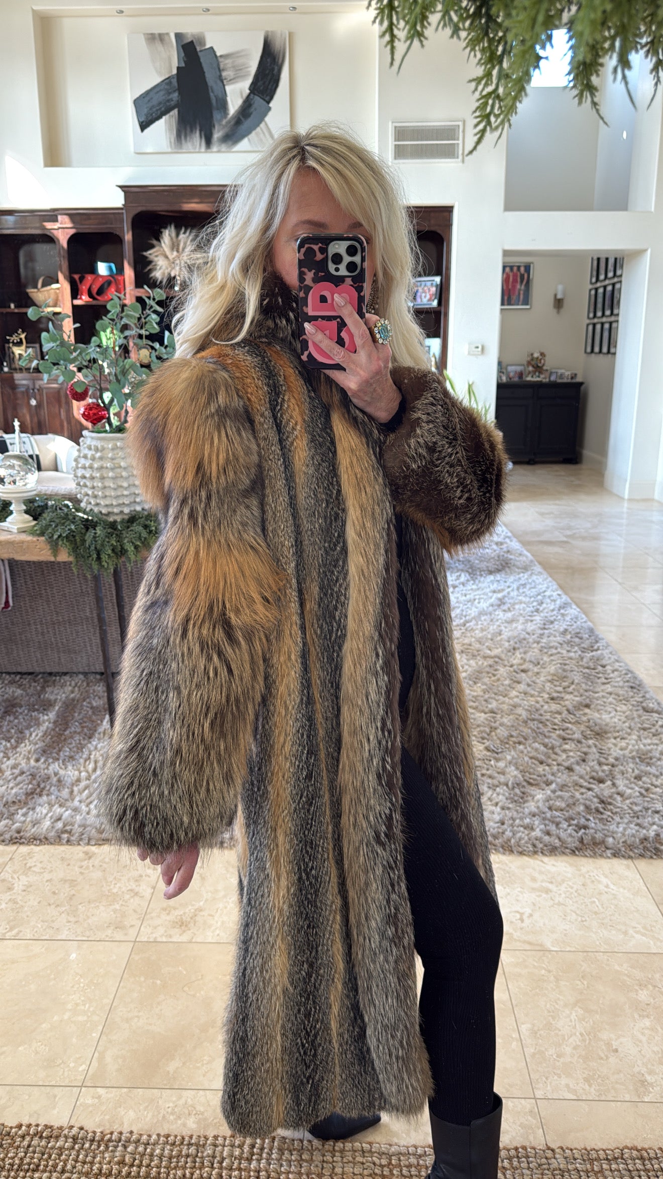 #38 Vintage Red Fox Full Length Coat