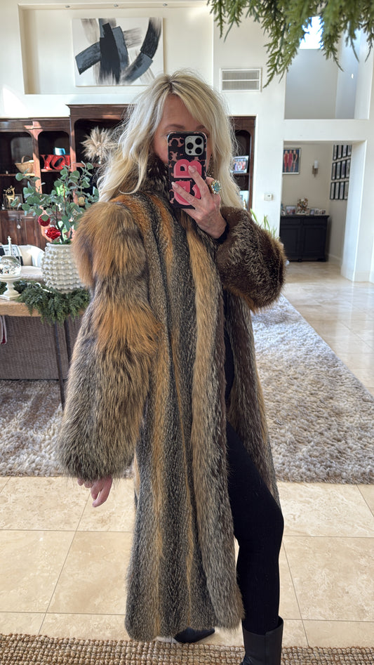 #38 Vintage Red Fox Full Length Coat