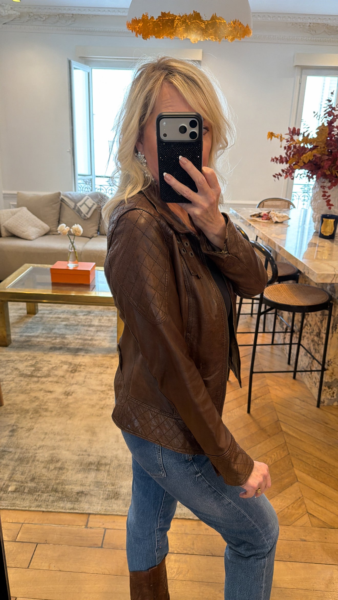 NEW!! Vintage Brown Leather Quilted Jacket Size XS