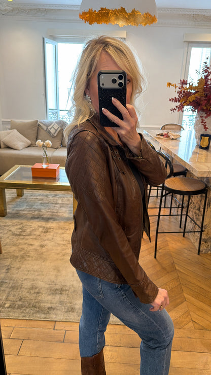 NEW!! Vintage Brown Leather Quilted Jacket Size XS