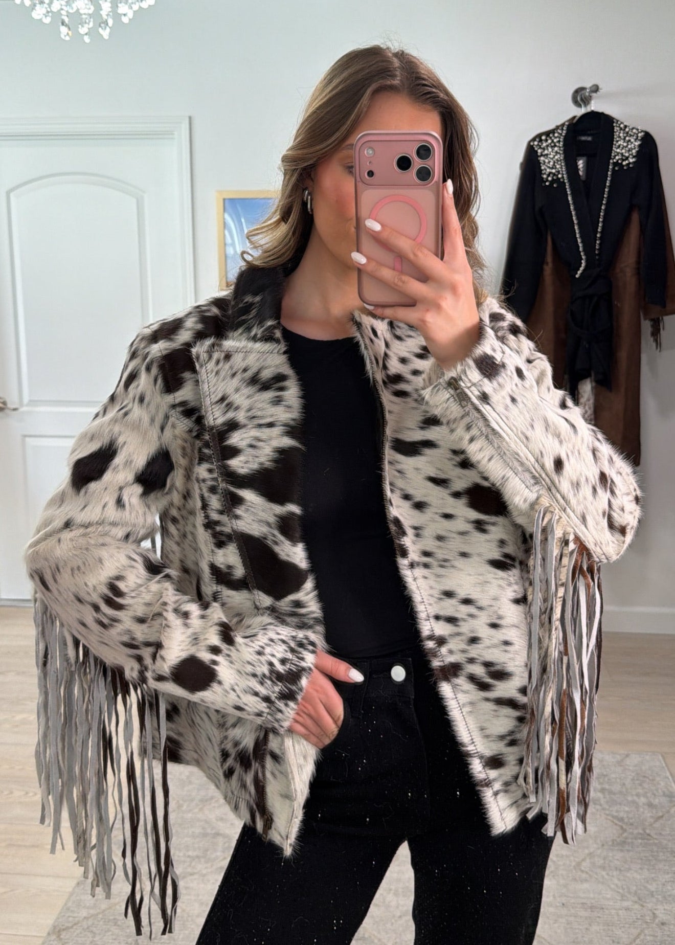 NEW!! Cowhide Jacket with Fringe #1 - Size Large