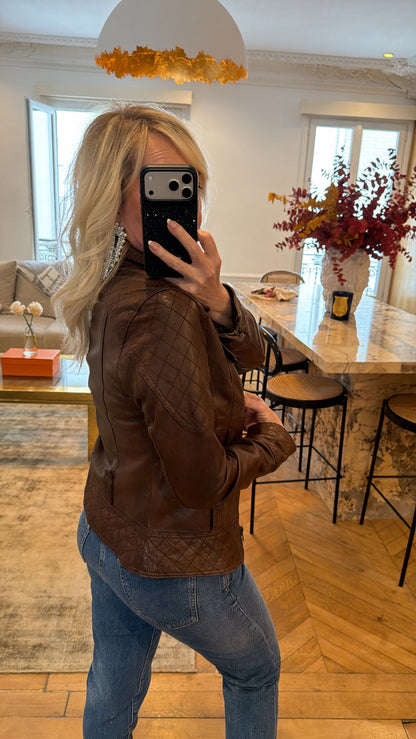 NEW!! Vintage Brown Leather Quilted Jacket Size XS