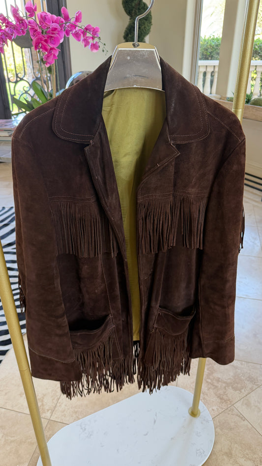 Vintage Brown Suede Fringe Jacket Size Large (10-12)