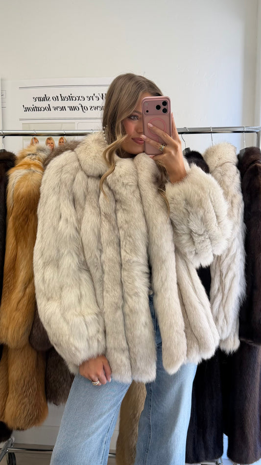 #25 Vintage Blue Fox Jacket Size Medium