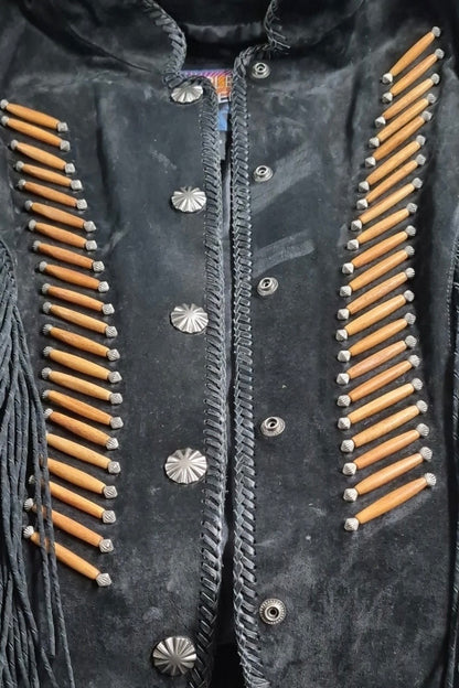 Vintage Black Suede Fringe Jacket Size Large