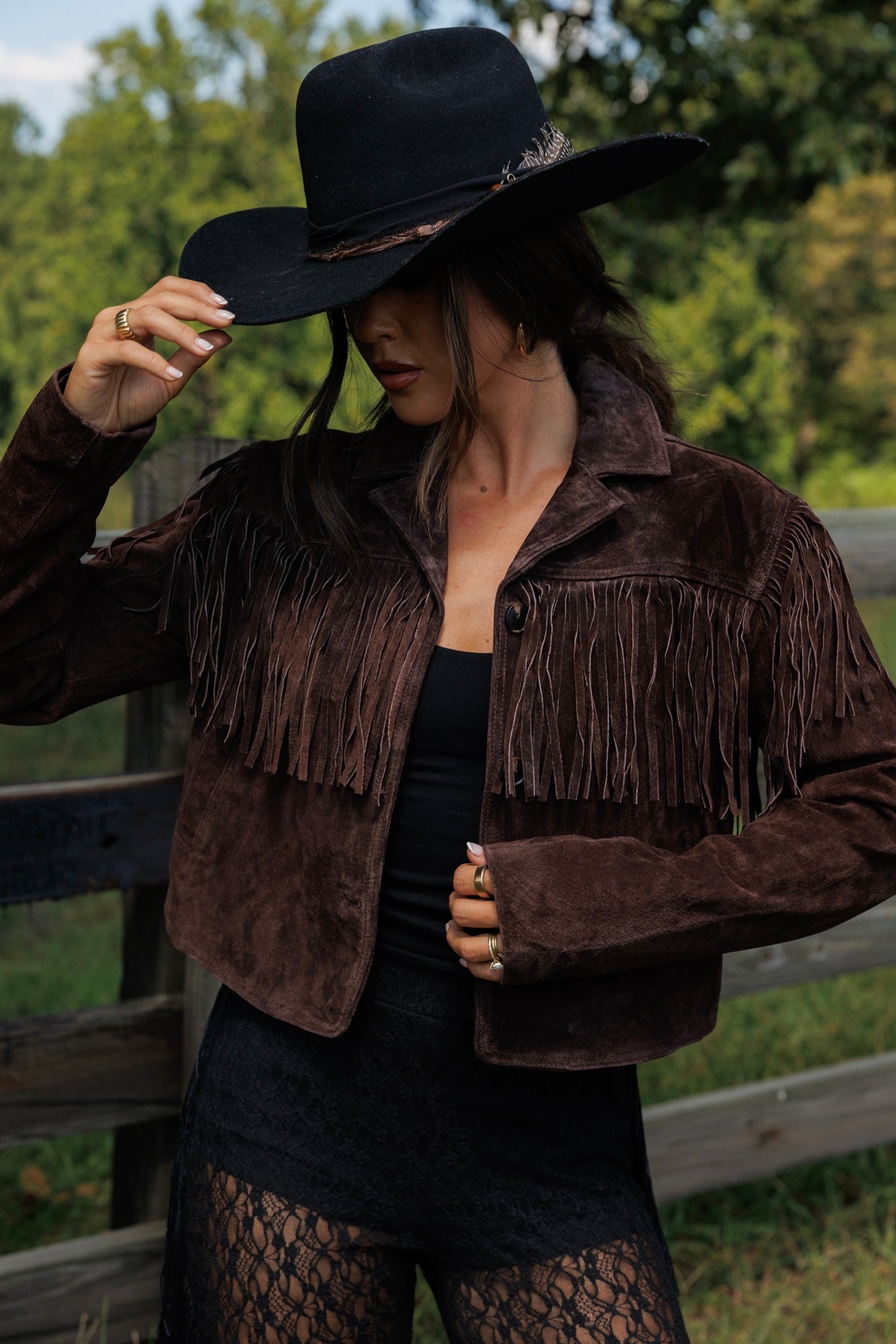 Suede Fringe Jacket in Chocolate