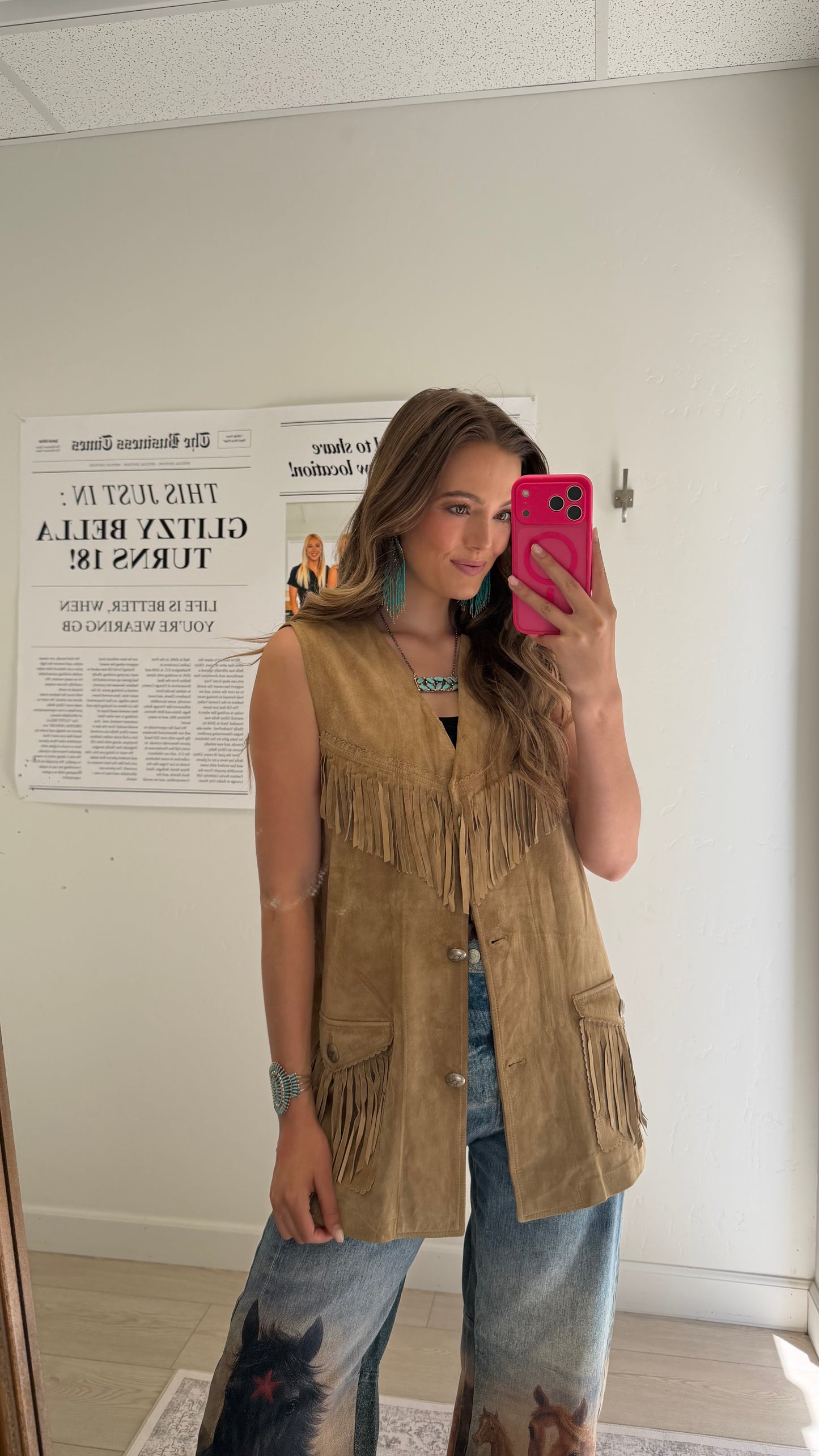 Vintage Ralph Lauren Suede Fringe Vest Size Small