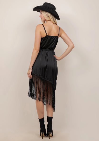 The "Austin" Asymmetrical Fringe Slip Dress