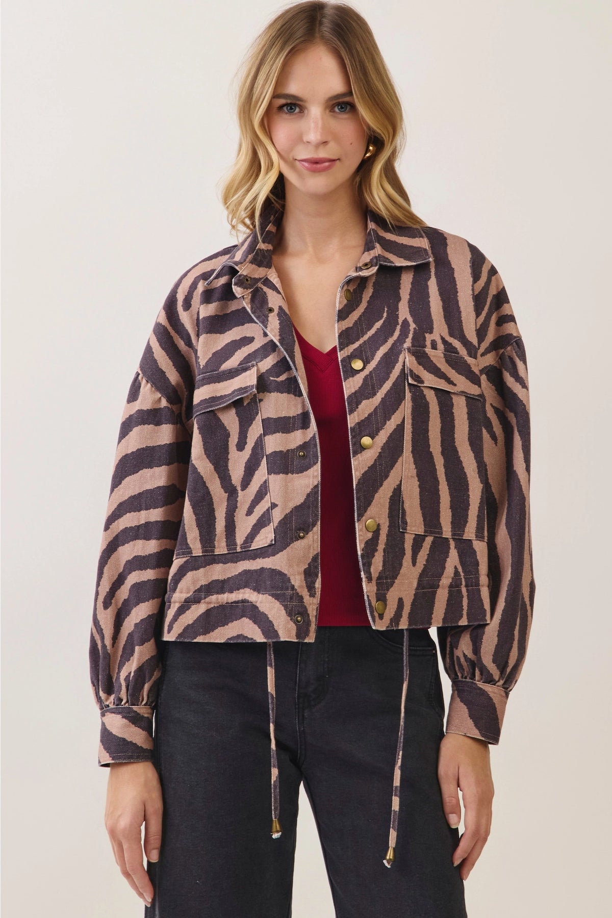 "Dont Wait Up" Zebra Print Utility Jacket - PREORDER