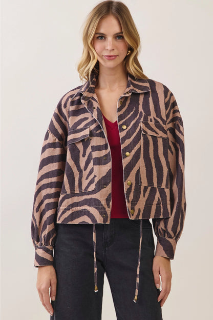 "Dont Wait Up" Zebra Print Utility Jacket - PREORDER