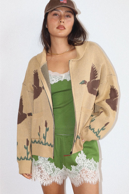 Duck Knit Cardigan in Tan