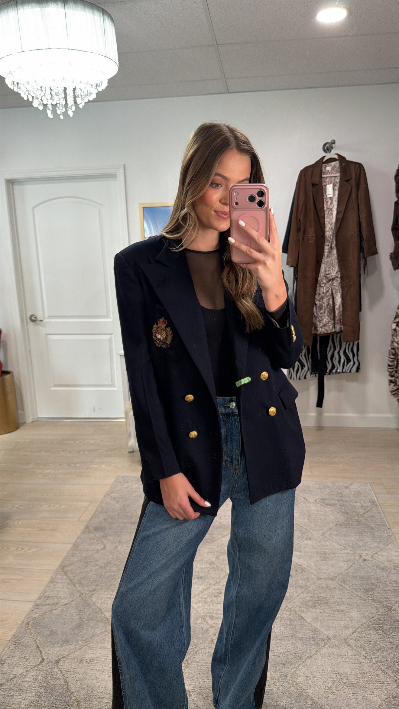 Vintage Ralph Lauren Navy Crest Blazer Size 6