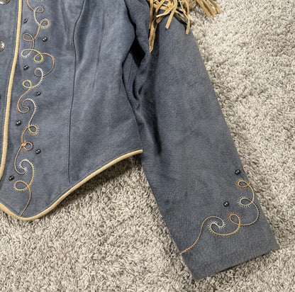 Vintage Blue/Grey Suede Fringe Jacket Size Medium