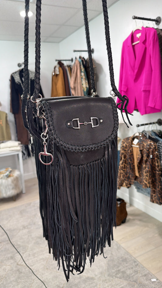 NEW!! Horsebit Fringe Leather Crossbody Purse